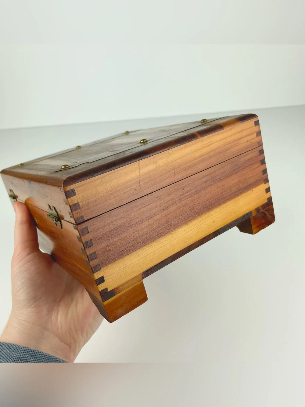VTG Pilliod Swanton Ohio Wooden Cedar Jewelry Sewing Box Dovetailed Trinket